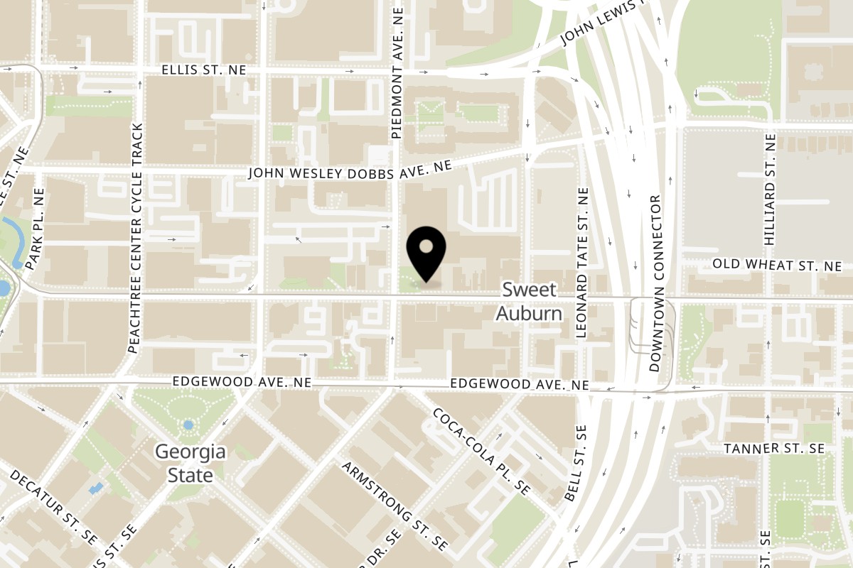 Map showing the location of Mangos Caribbean Restaurant on 180 Auburn Ave NE in Atlanta